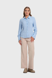 Blusa Mujer Abotonada Con Pinzas Celeste