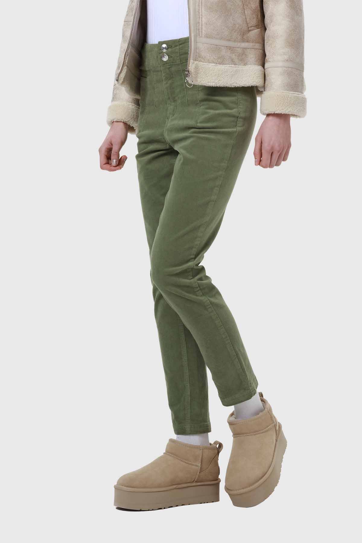 Pantalón Mujer Slim Cotelé Verde
