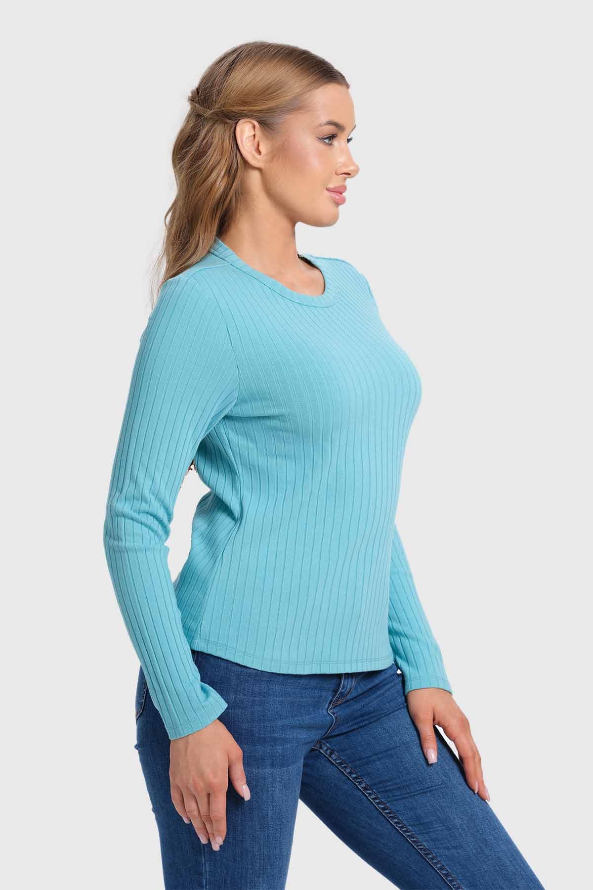 Polera Mujer Rib Turquesa