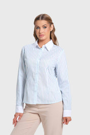 Blusa Mujer Abotonadas Con Rayas Celeste