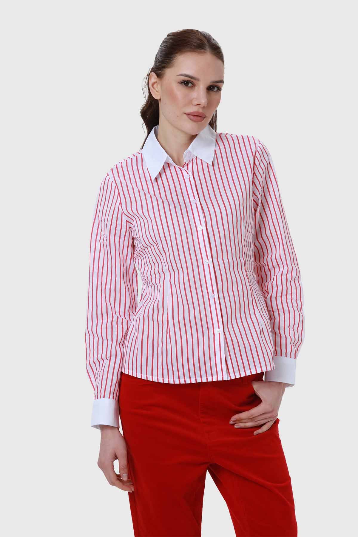 Blusa Mujer Abotonadas Con Rayas Rojo