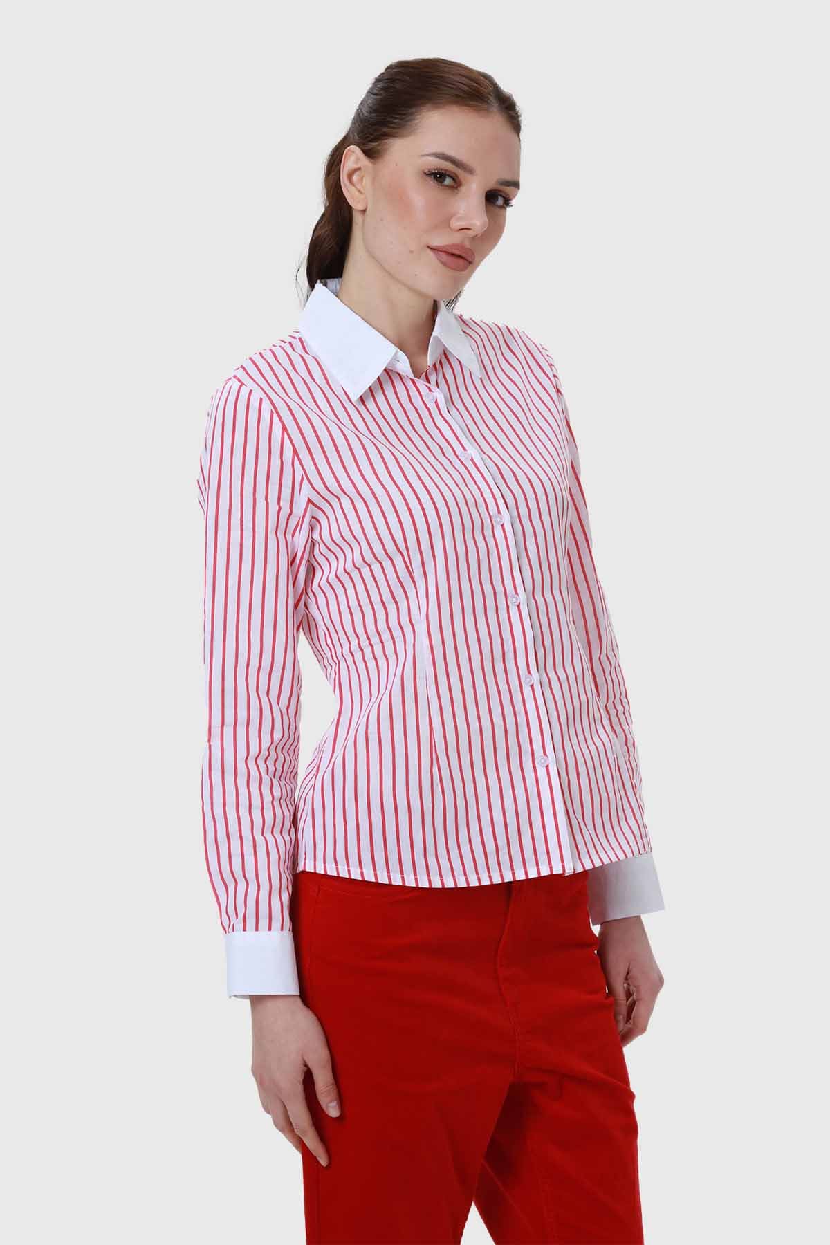 Blusa Mujer Abotonadas Con Rayas Rojo