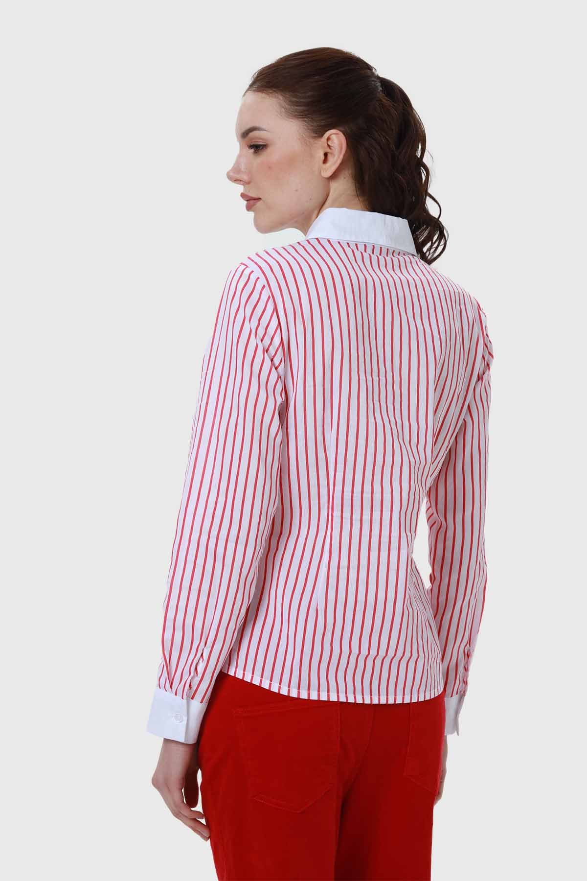 Blusa Mujer Abotonadas Con Rayas Rojo