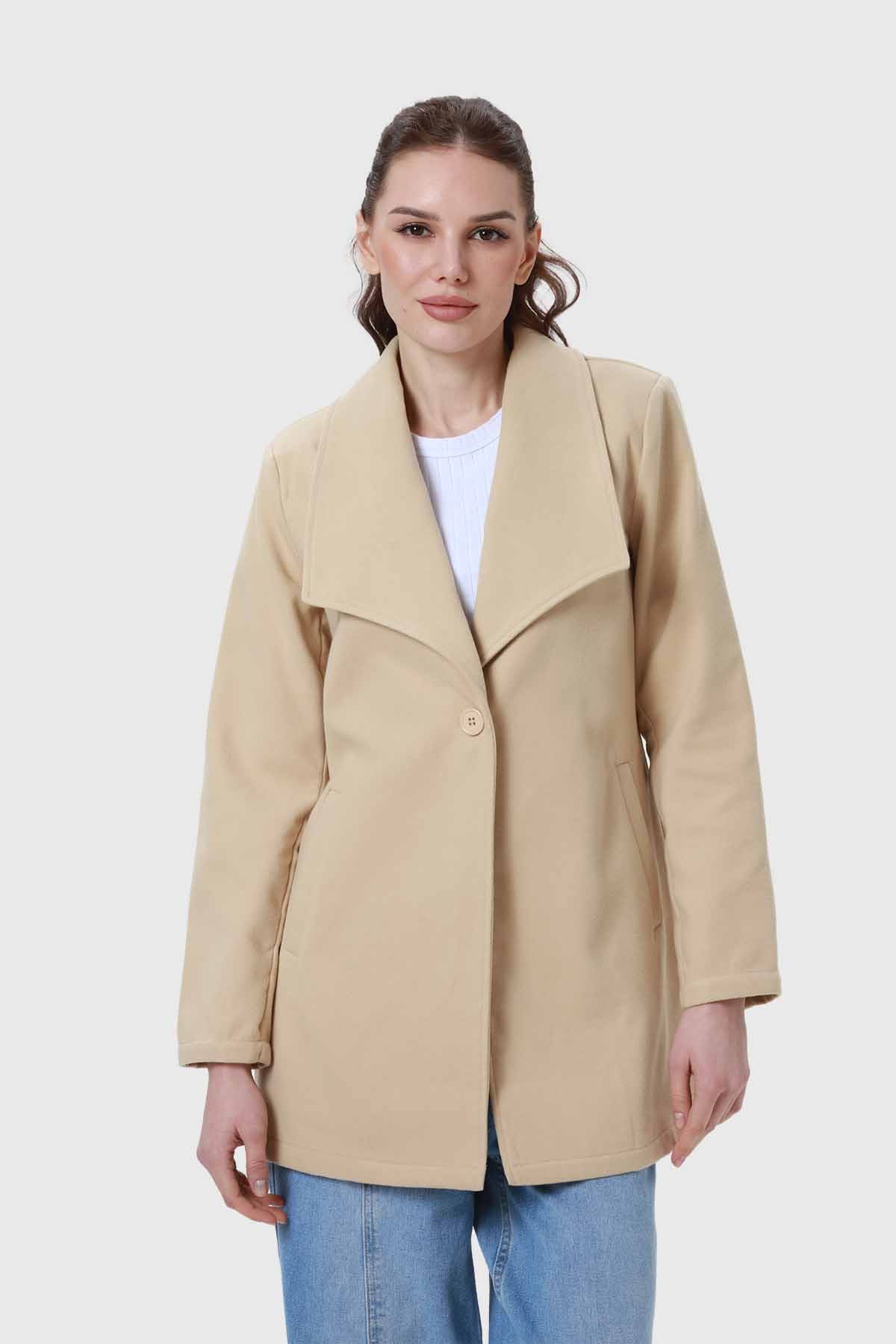 Abrigo paño liso beige elegante y cómodo – Fashion´s Park