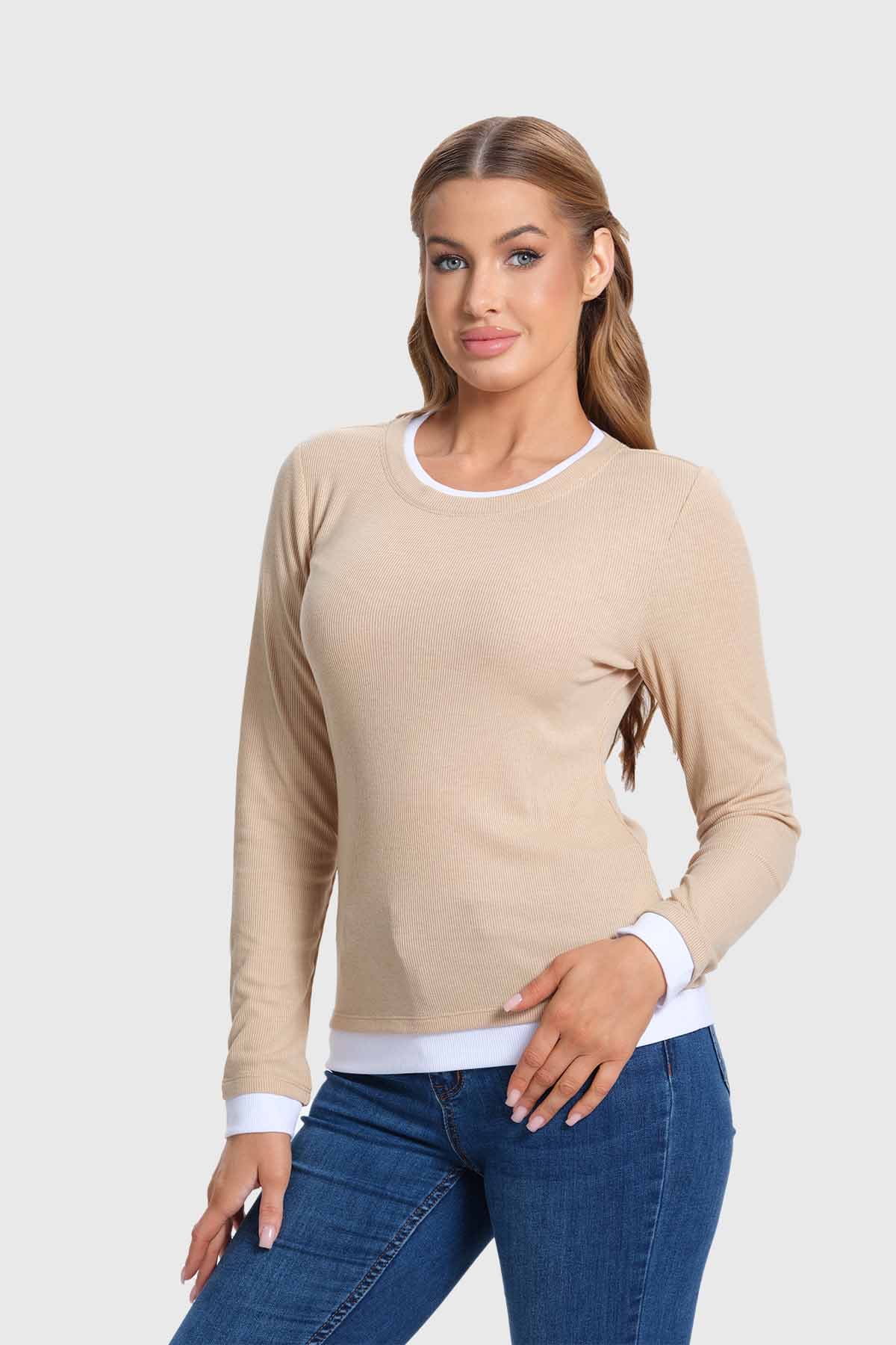 Polera Mujer Aplicación Doble Basta Beige