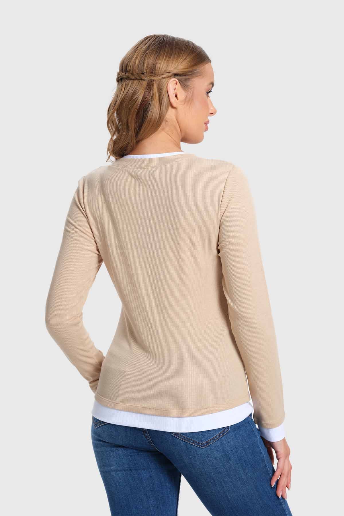 Polera Mujer Aplicación Doble Basta Beige