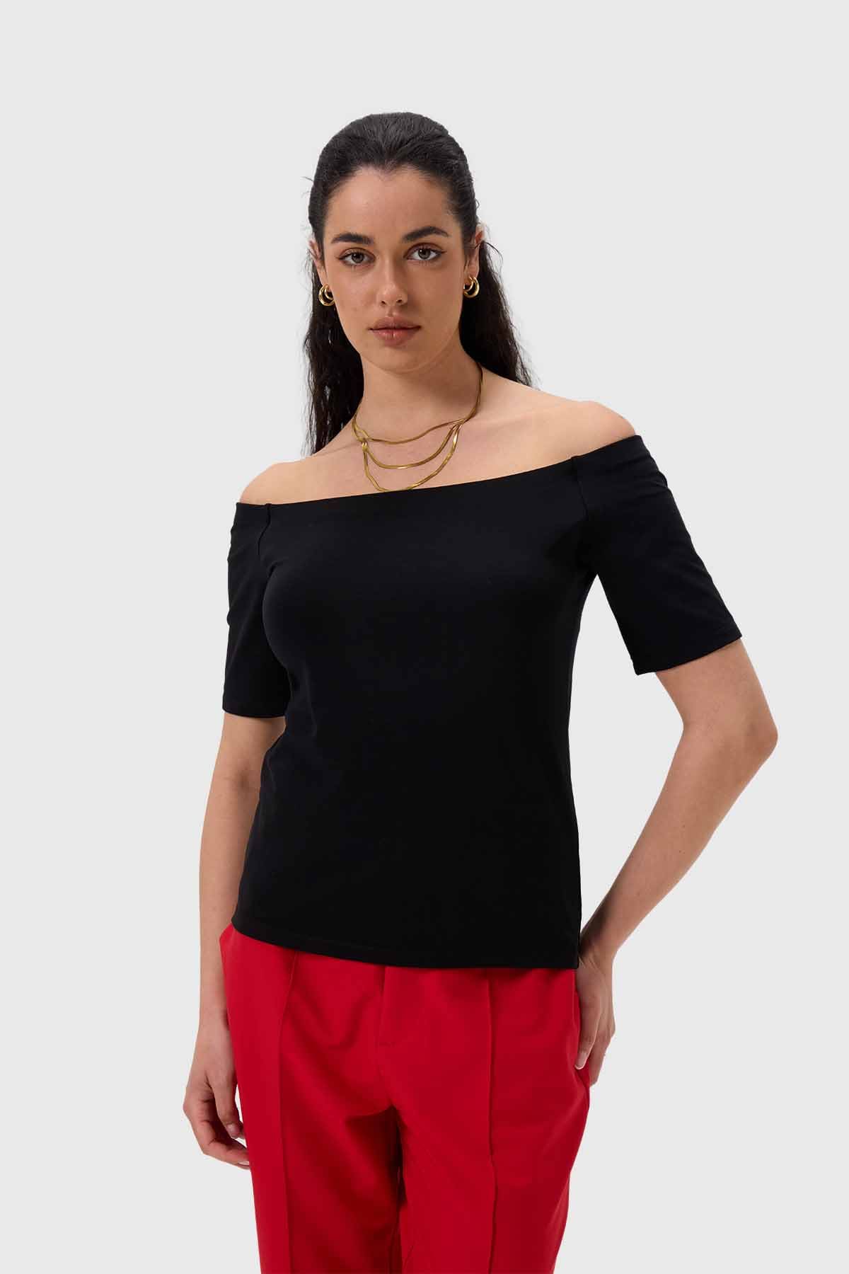 Polera Mujer Con Bardot Negro
