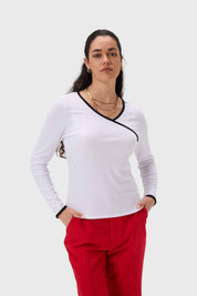 Polera Mujer Rib Escote Cruzado Blanco
