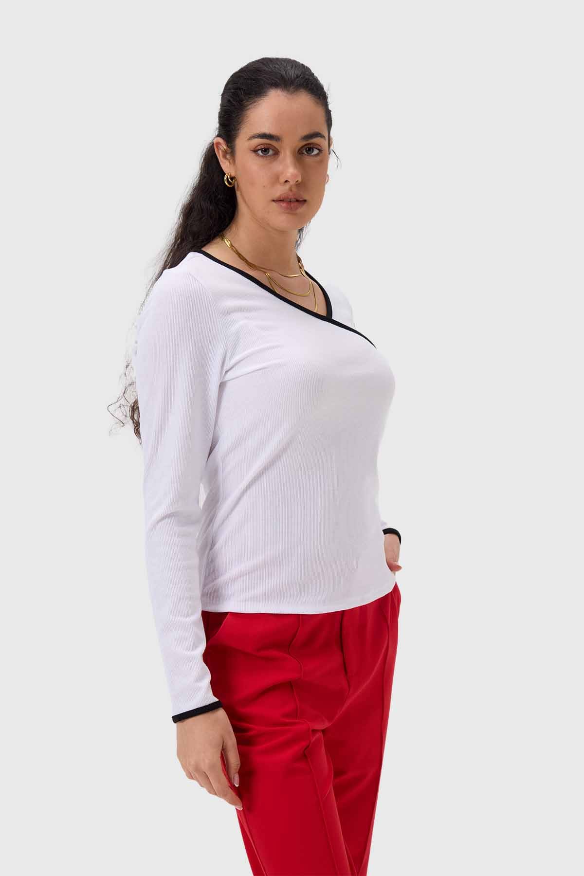 Polera Mujer Rib Escote Cruzado Blanco