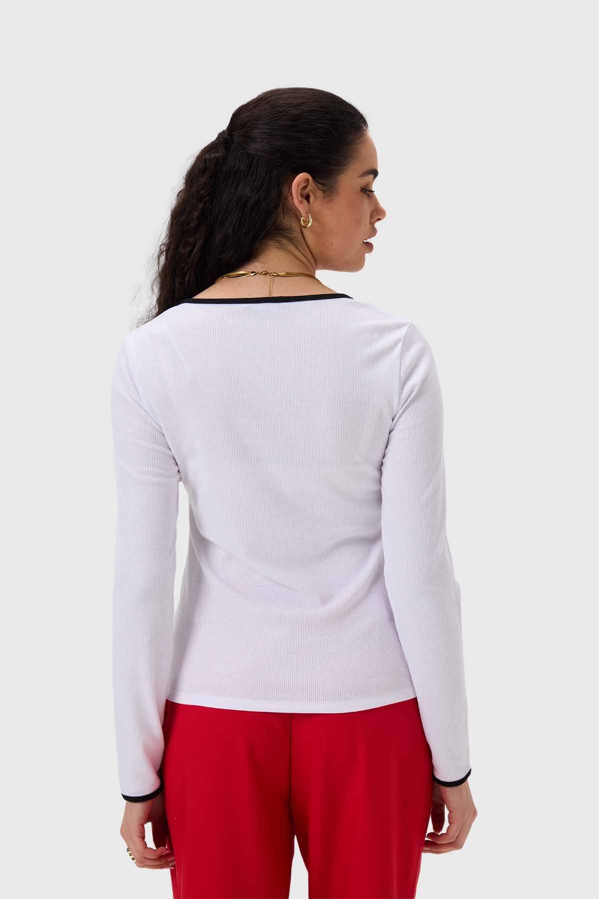 Polera Mujer Rib Escote Cruzado Blanco