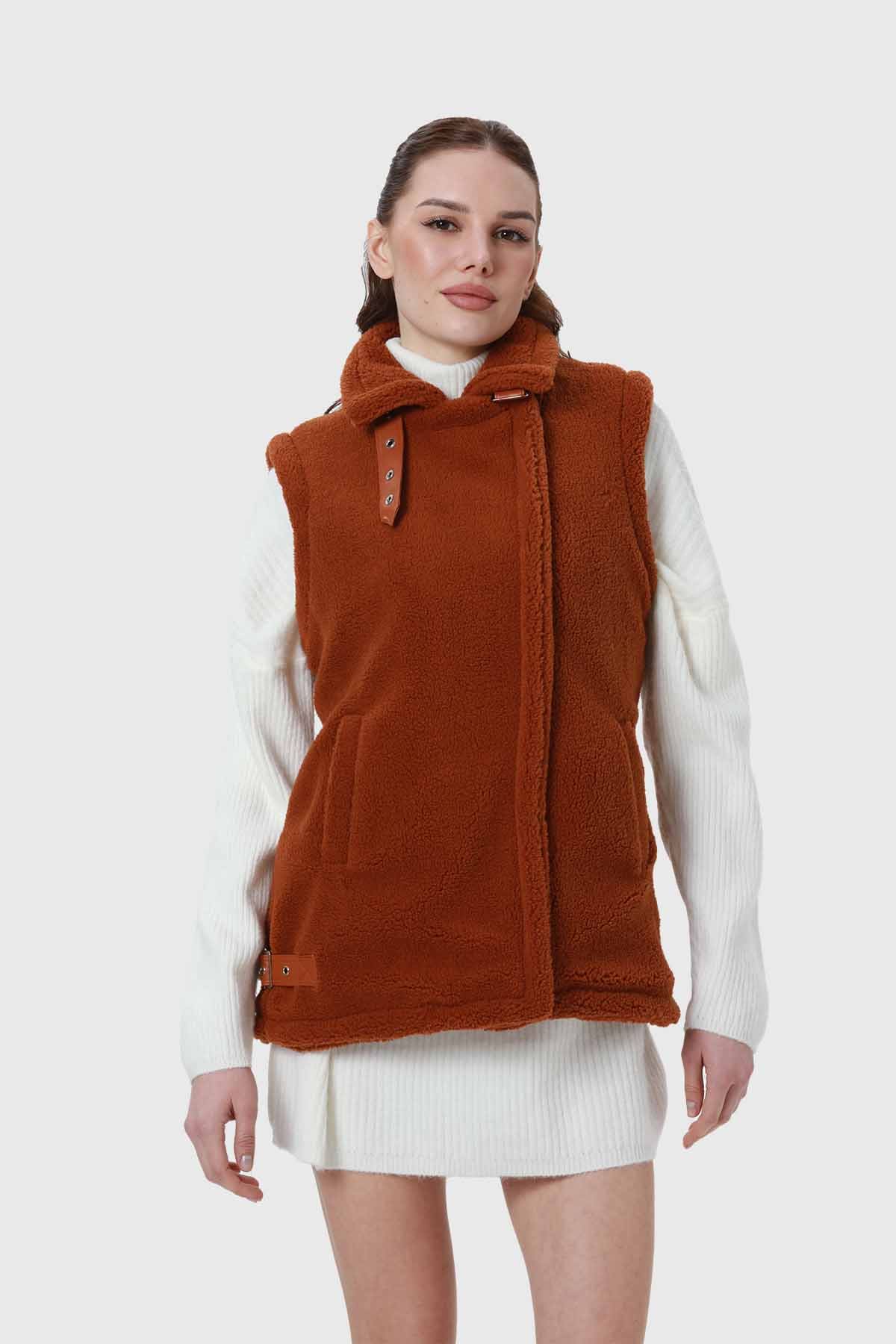 Abrigo Chaleco Mujer Camel Chaleco Pelo Stradivarius Chaleco Camel