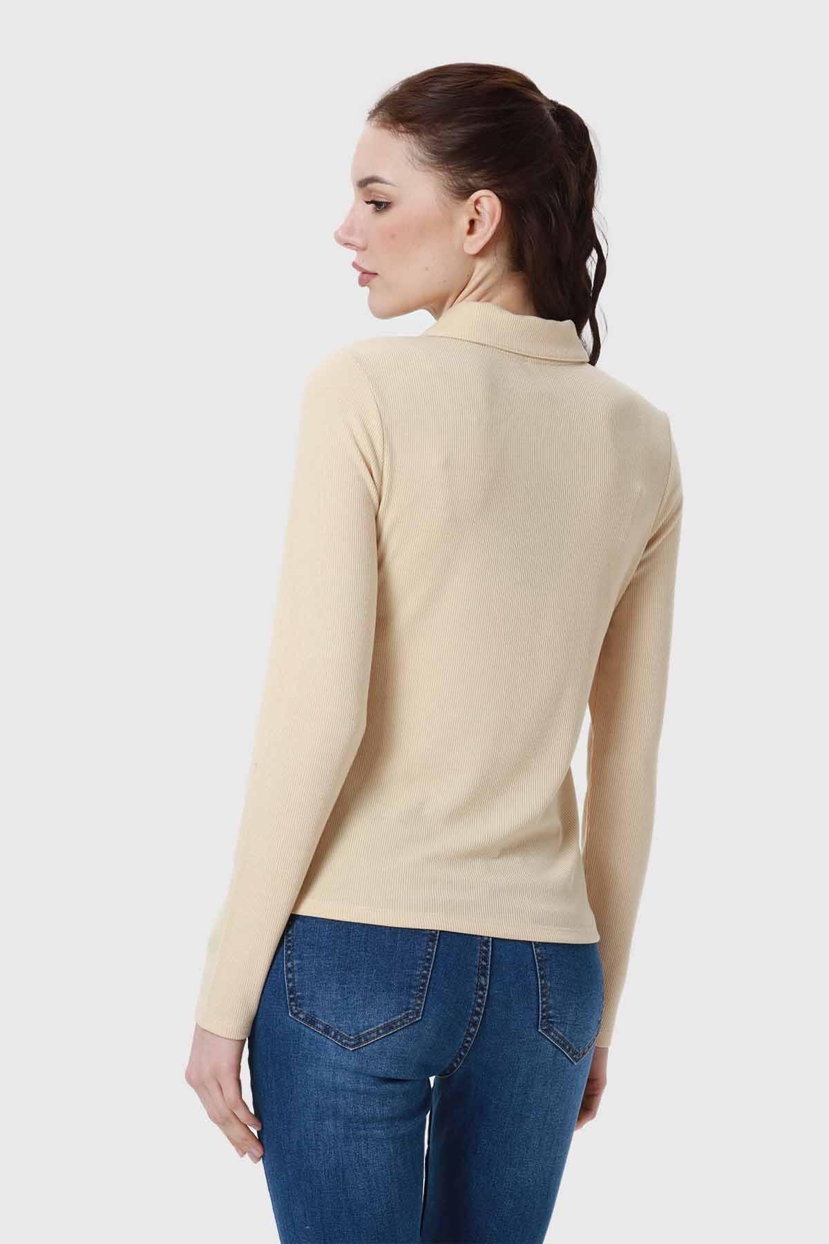 Polera Mujer Medio Cierre Estampado Beige