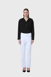 Pantalón Mujer Detalle Tapeta Parche Blanco