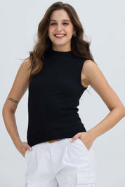 Polera Mujer Rib Negro