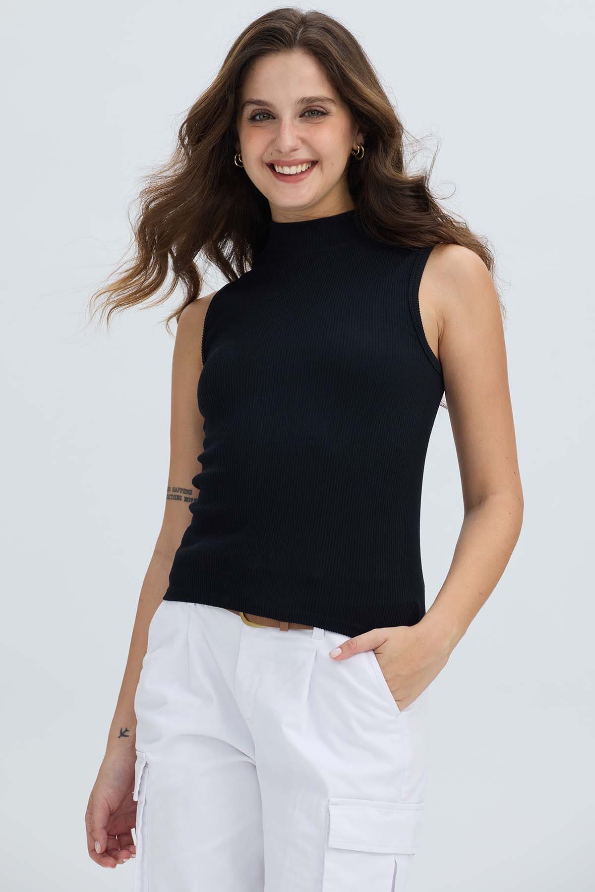 Polera Mujer Rib Negro