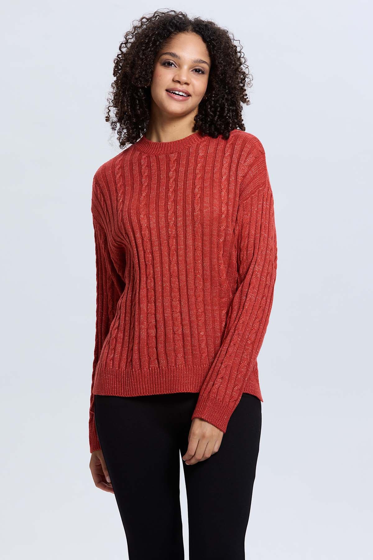 Sweater Mujer Trenzado Terracota