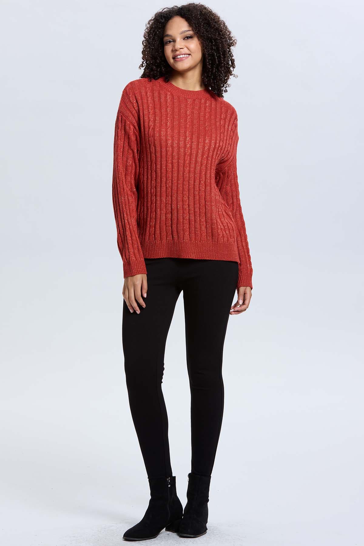 Sweater Mujer Trenzado Terracota