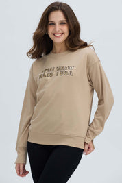 Polerón Mujer Print Posicional Beige