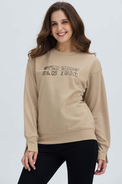 Polerón Mujer Print Posicional Beige