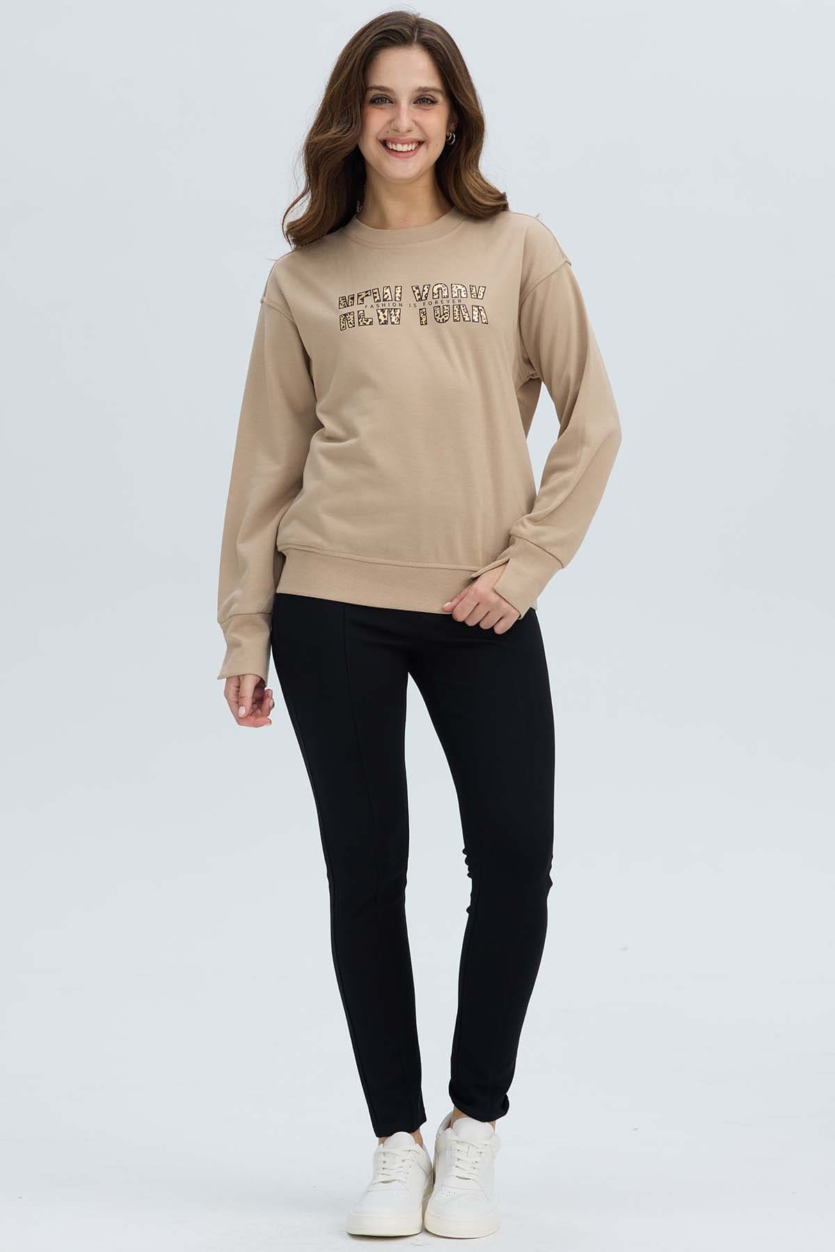 Polerón Mujer Print Posicional Beige