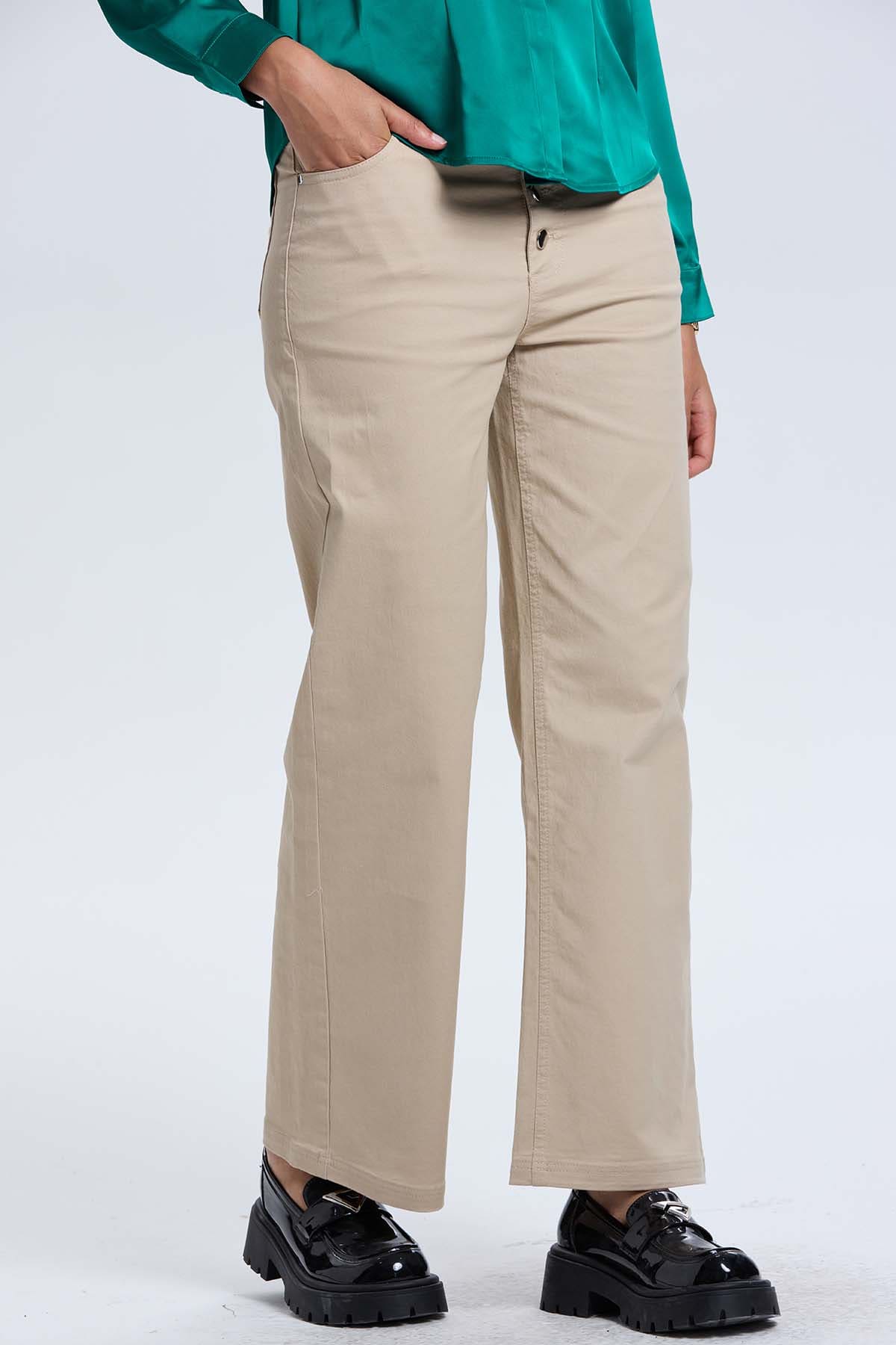 Pantalón Mujer Abotonado Beige