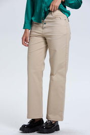 Pantalón Mujer Abotonado Beige