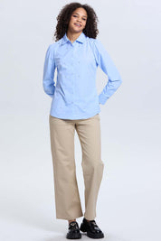 Blusa Mujer Satinada Bolsillo Celeste