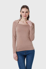 Polera Mujer Aplicación Cuello Café