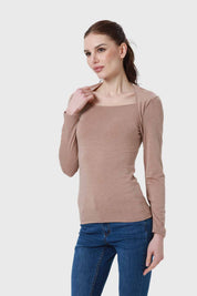 Polera Mujer Aplicación Cuello Café