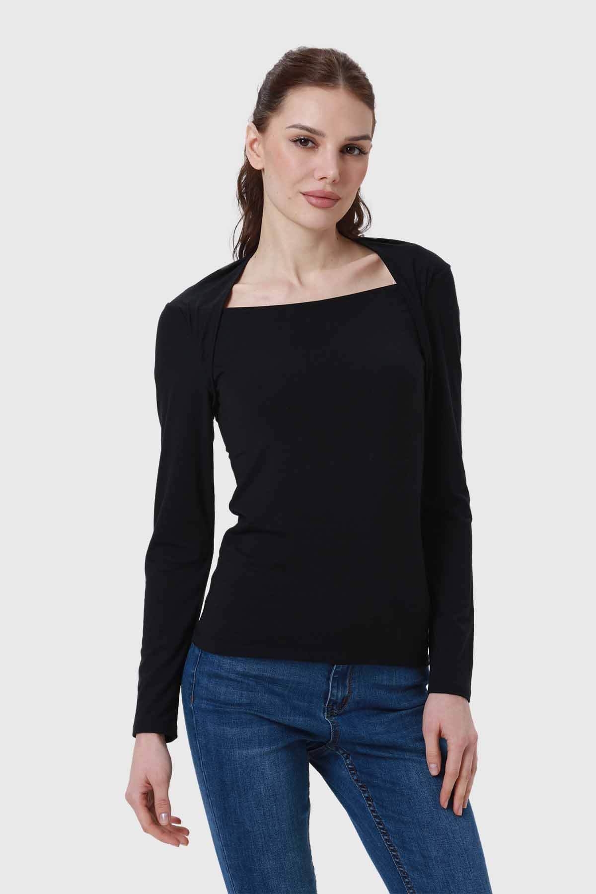 Polera Mujer Aplicación Cuello Negro