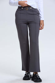 Pantalón Mujer Aplicación Hebilla Gris Oscuro