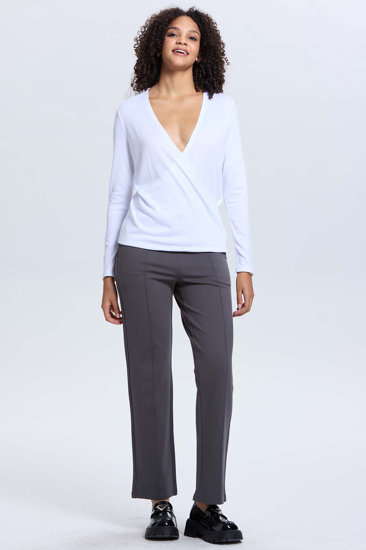 Pantalón Mujer Aplicación Hebilla Gris Oscuro