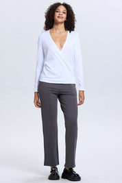 Pantalón Mujer Aplicación Hebilla Gris Oscuro