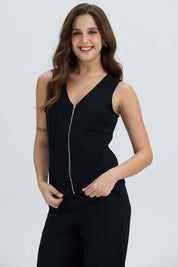 Polera Mujer Cierre Delantero Negro Negro / XXL