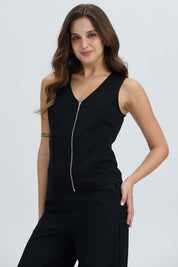 Polera Mujer Cierre Delantero Negro Negro / XXL
