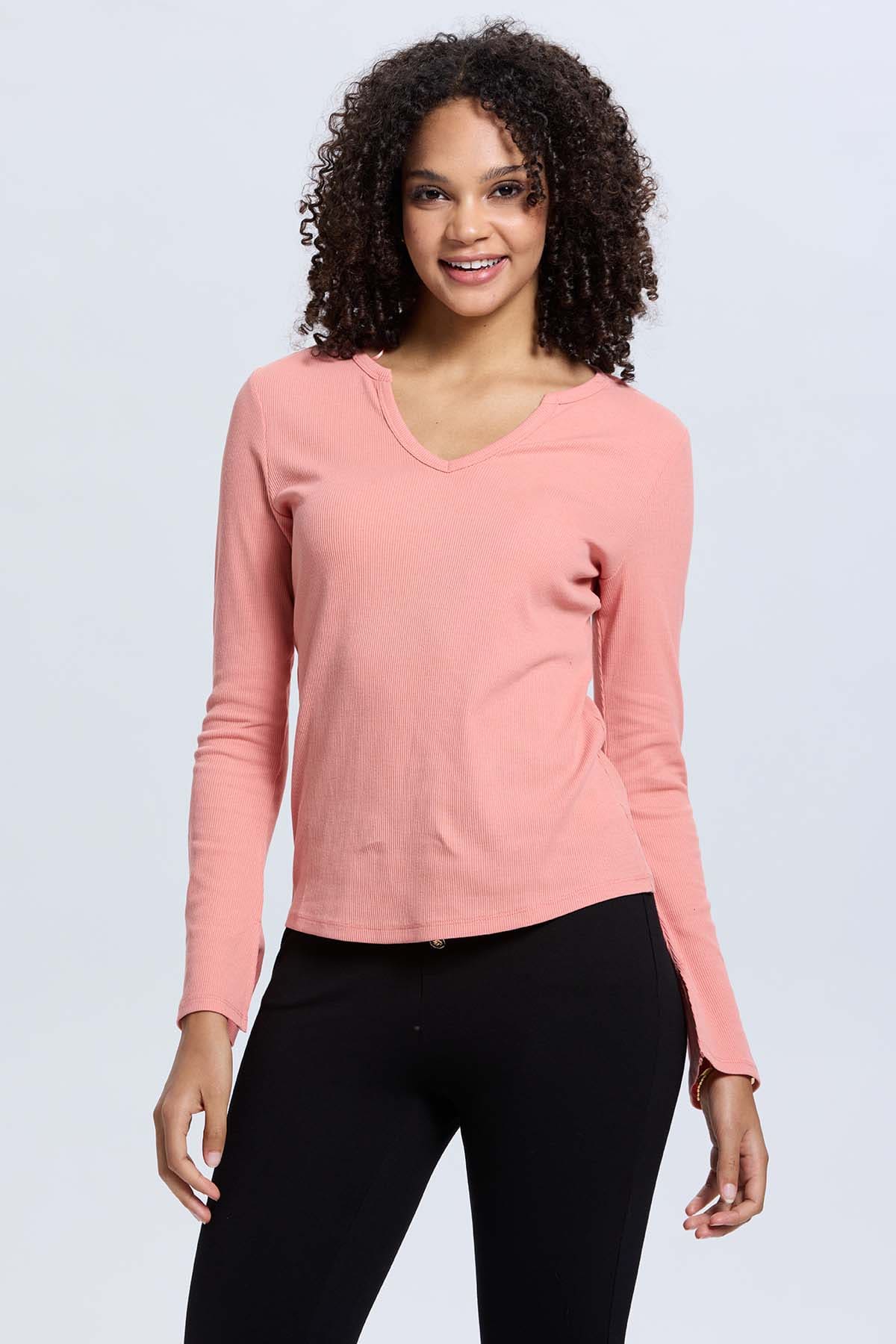 Polera Mujer Rib Lisa Coral
