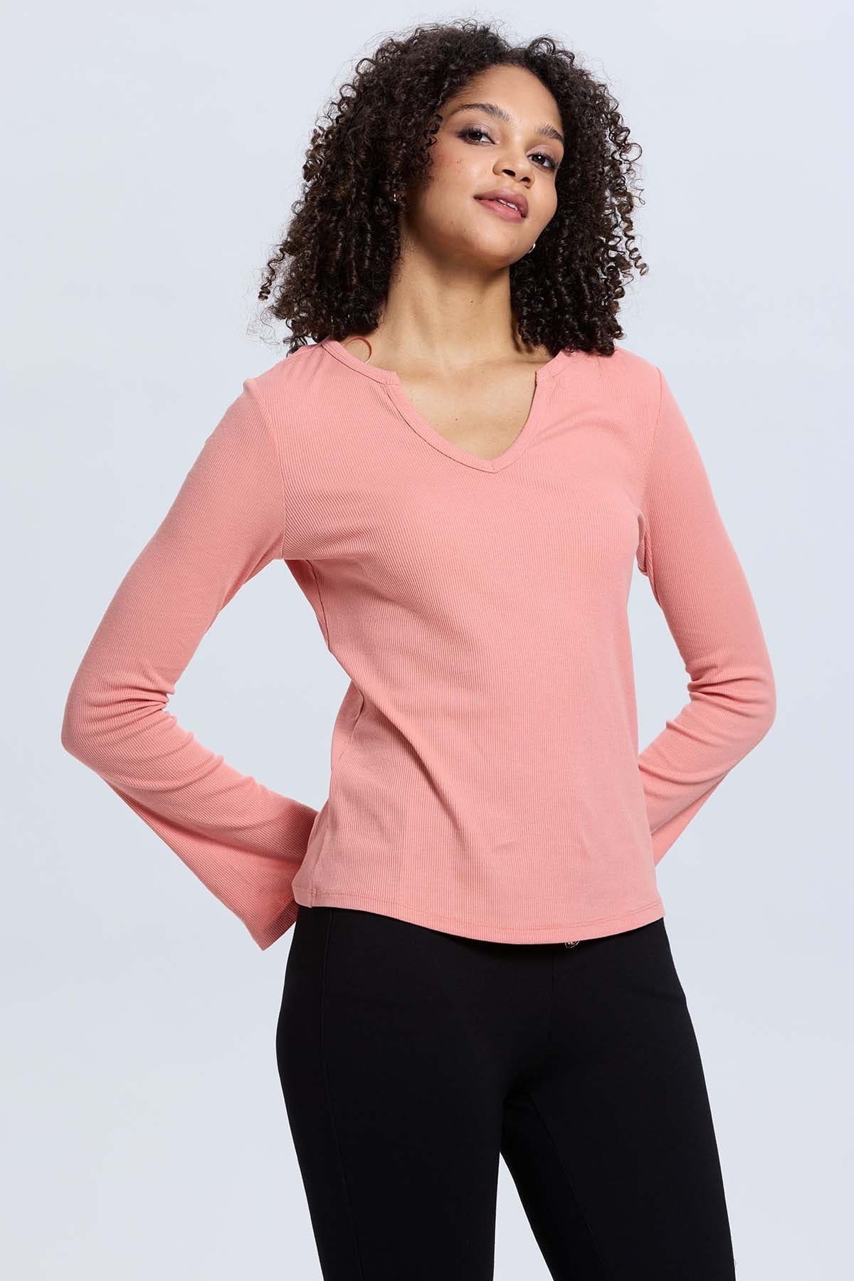 Polera Mujer Rib Lisa Coral