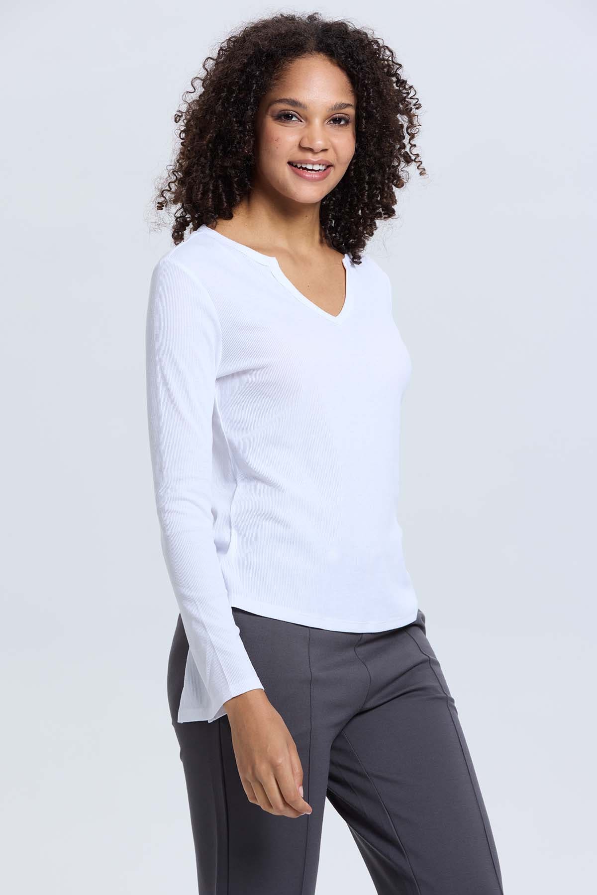 Polera Mujer Rib Lisa Crudo