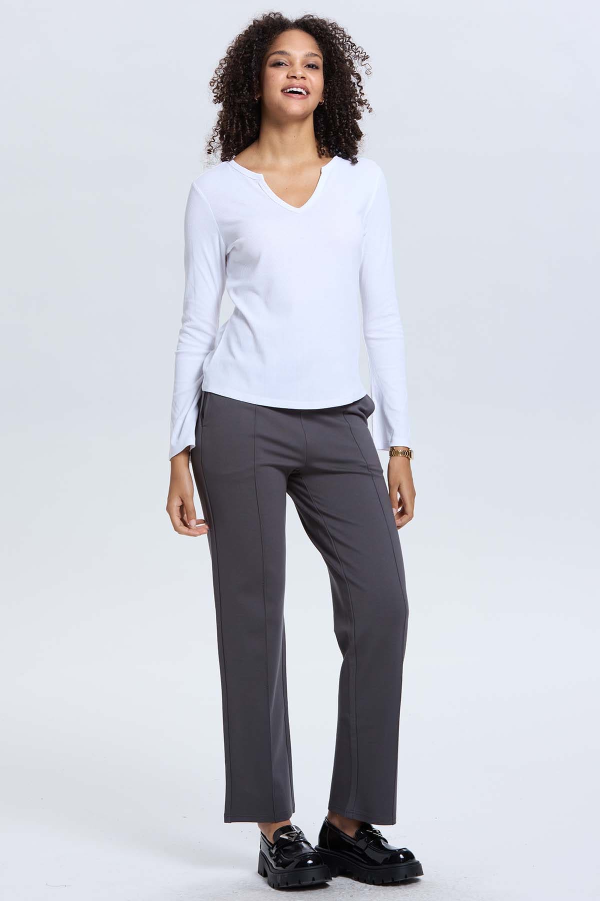 Polera Mujer Rib Lisa Crudo