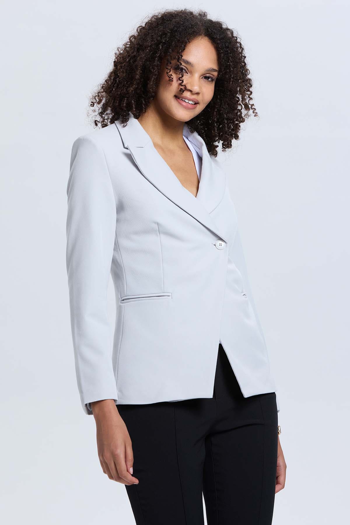Blazer Mujer Blazer Cruzado 1 Botón Gris
