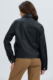 Chaqueta Mujer Efecto Cuero Bolsillos Negro