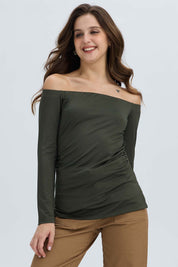 Polera Mujer Escote Bardot Verde Militar