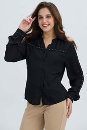 Blusa Mujer Abotonada Aplicación Negro