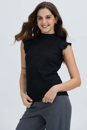 Polera Mujer Rib Terminaciones Negro Negro / XXL