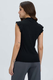 Polera Mujer Rib Terminaciones Negro Negro / XXL