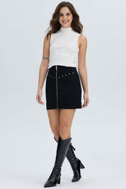 Falda Mujer Cotelé Cierre Delantero Negro