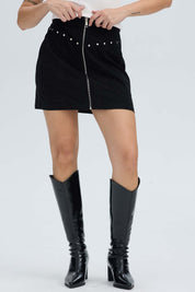 Falda Mujer Cotelé Cierre Delantero Negro