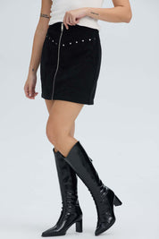 Falda Mujer Cotelé Cierre Delantero Negro