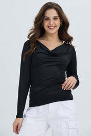 Polera Mujer Drapeado Delantero Negro