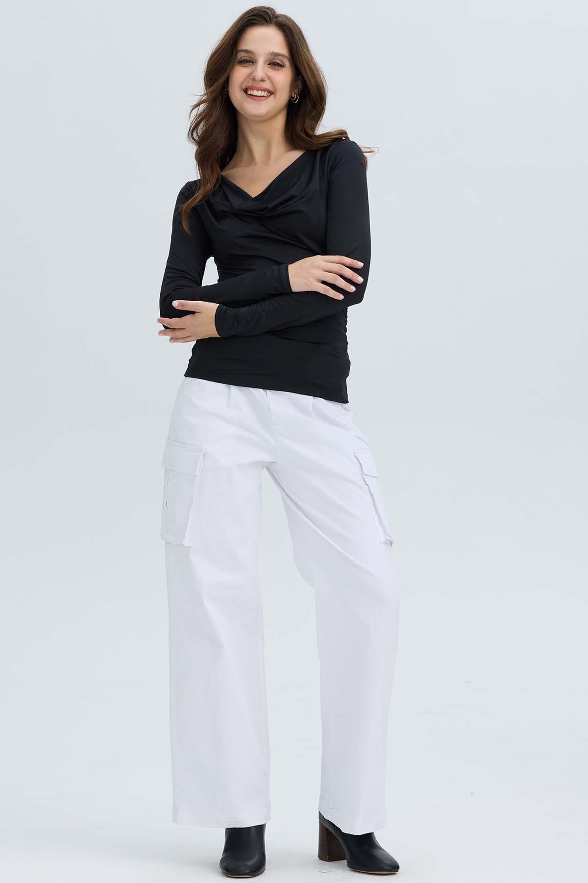 Polera Mujer Drapeado Delantero Negro